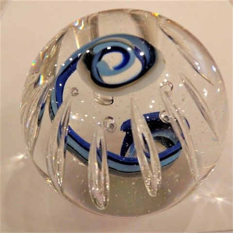 DB-437 Paperweight Blue Bubble Globe 3.5 $125 at Hunter Wolff Gallery